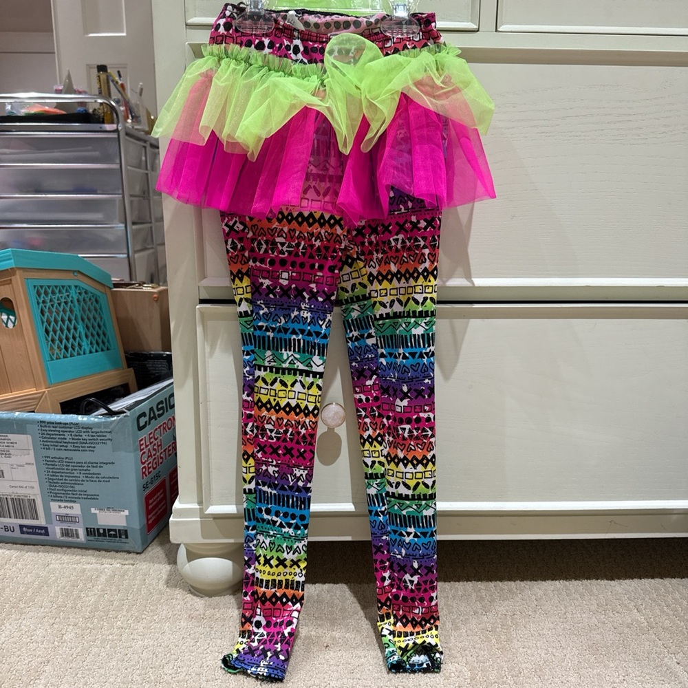Colorful Patterned Leggings with Neon Tutu